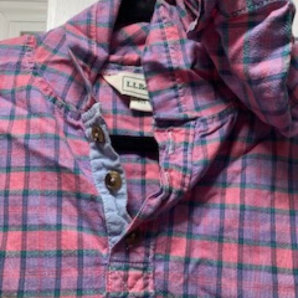 LL Bean Pink and Purple Flannel Lightweight Hoodie Size XS/Small - Picture 6 of 6
